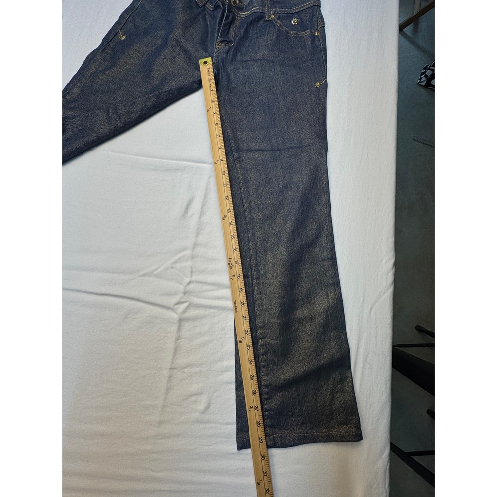 Apple Bottoms Gold Shimmer Metallic Dark Wash Straight Leg Jeans Womens 11/12 - Picture 6 of 16